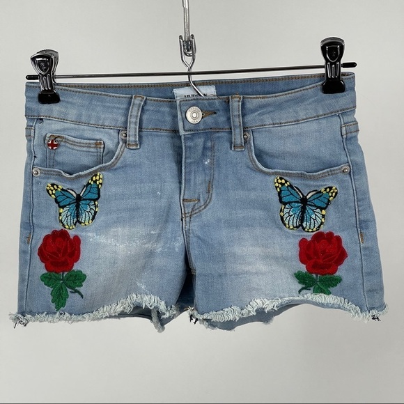 Hudson Girls Patch Embroidered Jean Cut off Shorts - Picture 1 of 6